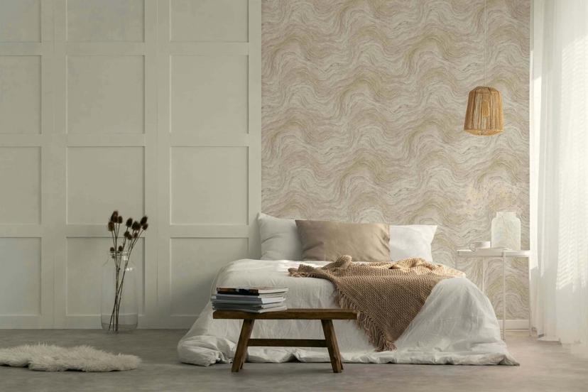 vliesbehang met steeneffect grijs, beige marmerlook