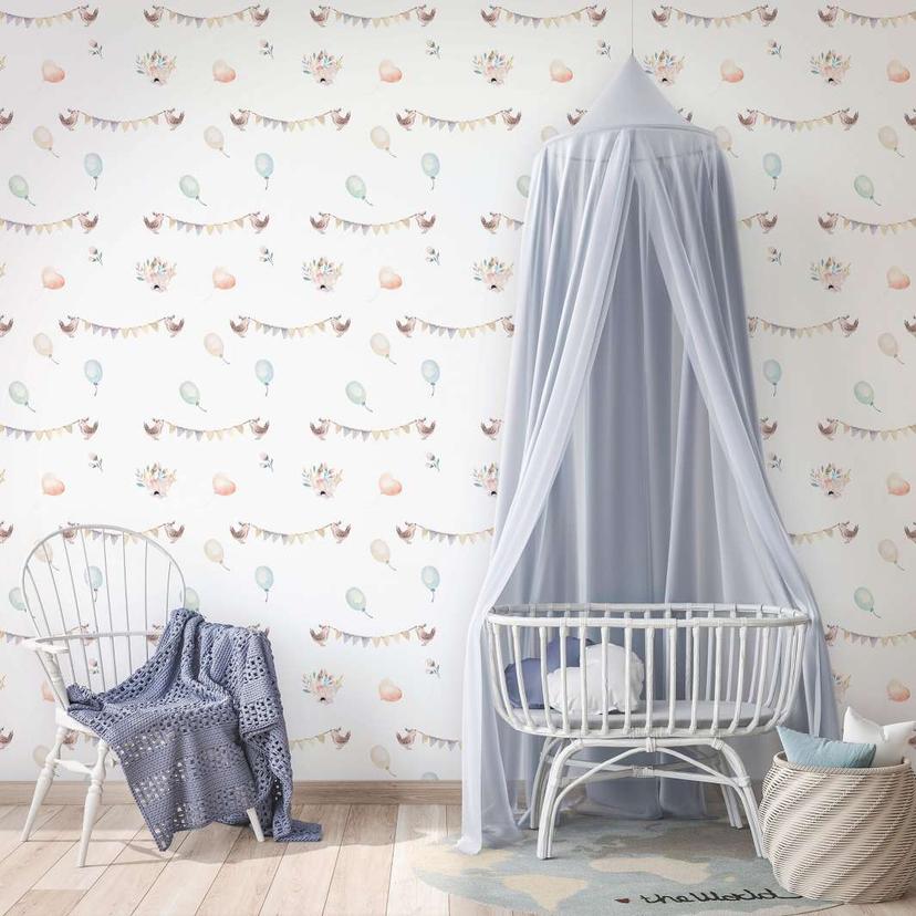 Børnetapet, non-woven tapet med illustration Kids Walls hvid, farverig