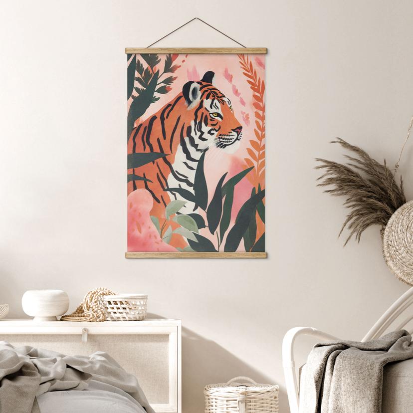 Poster tessile Tigre in una giungla rosa - Treechild