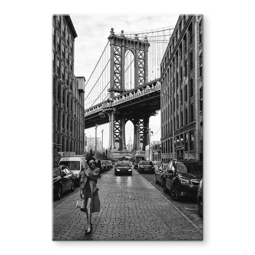 Tableau sur verre Bolton - Élégance à Manhattan avec l'emblématique pont de Brooklyn