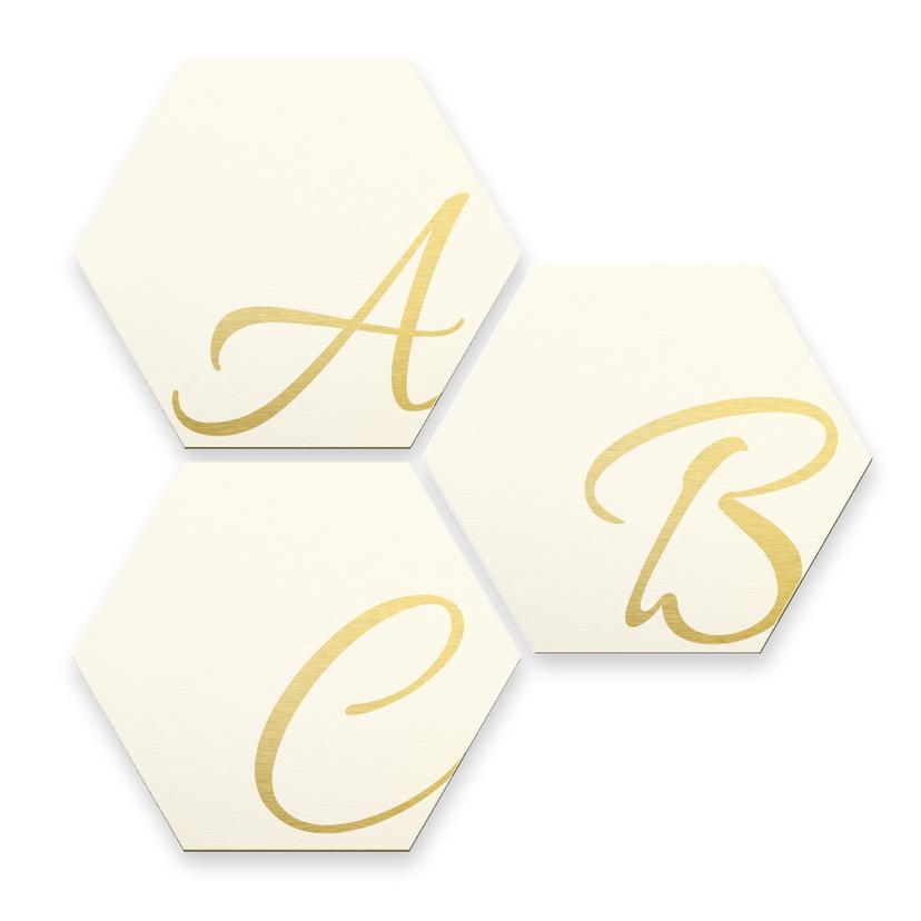 Hexagon bogstaver - Alu-dibond Guldeffekt, hvid
