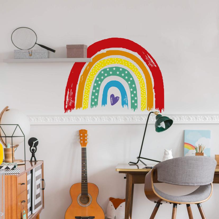 Muursticker Regenboog met Hartjes