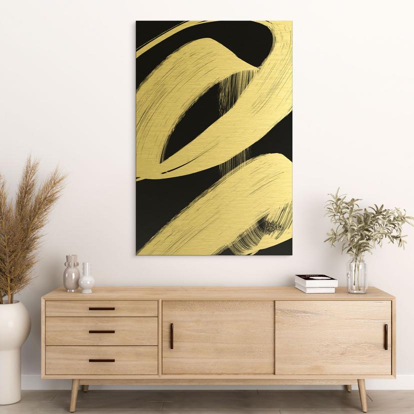 Alu-Dibond spazzolato con Effetto Oro, Argento e Rame - Composizione a pennellate - Treechild