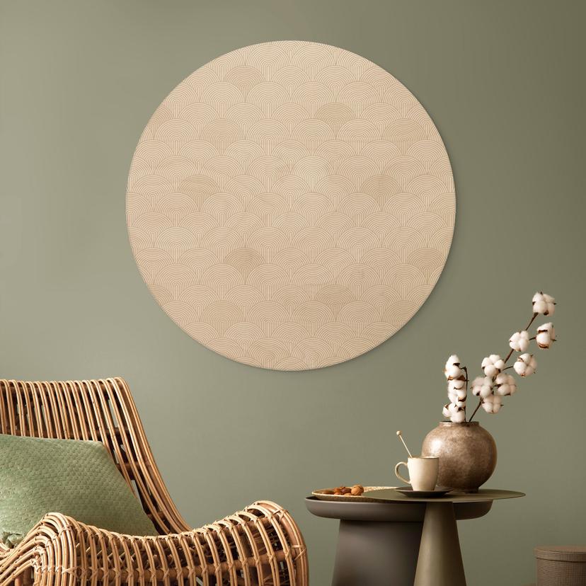 Stampa su legno Semicerchi astratti in morbido beige - Decorazione floreale - Rotondo