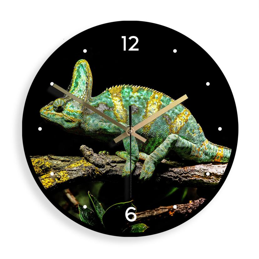 Wanduhr aus Glas - Chamäleon - Brown - Ø 30 cm
