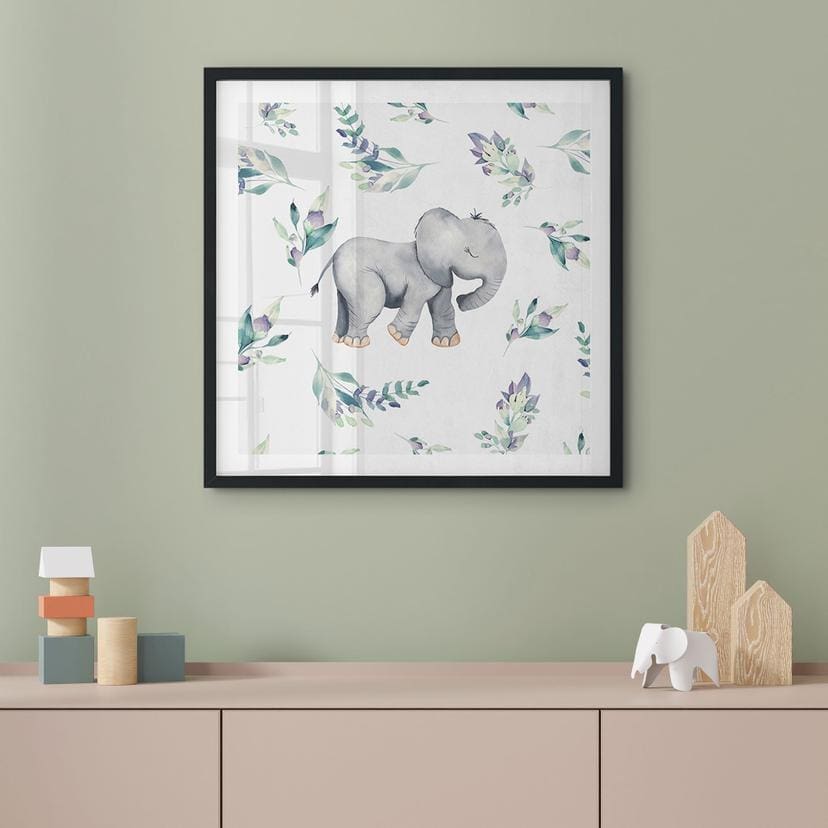 Poster Un simpatico elefantino tra rami boho - UN Designs