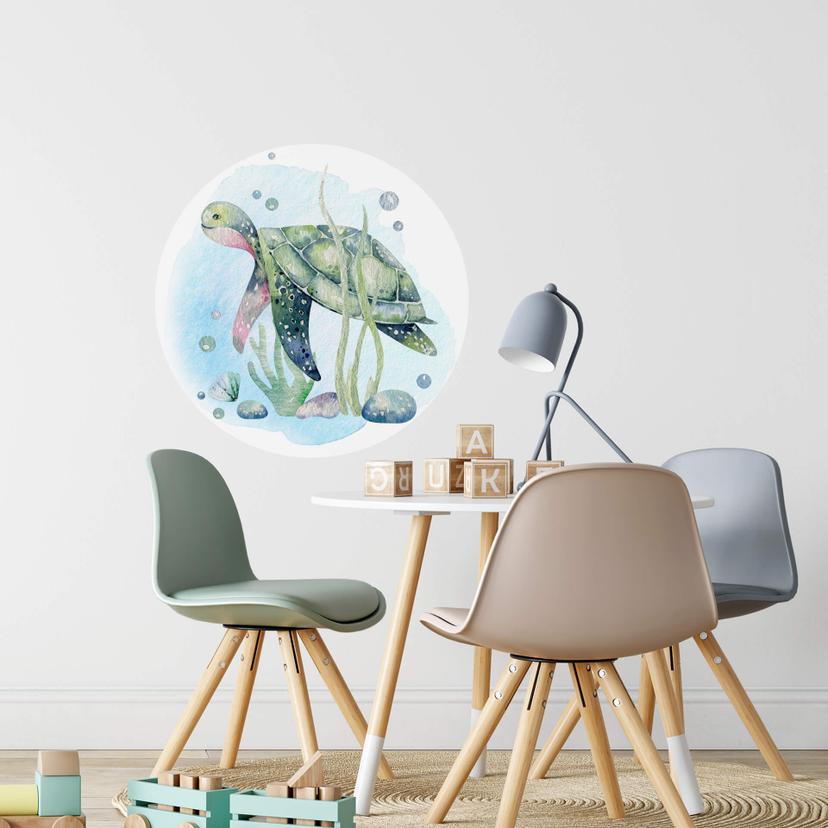 Sticker mural Kvilis - Tortue au fond de la mer - Rond