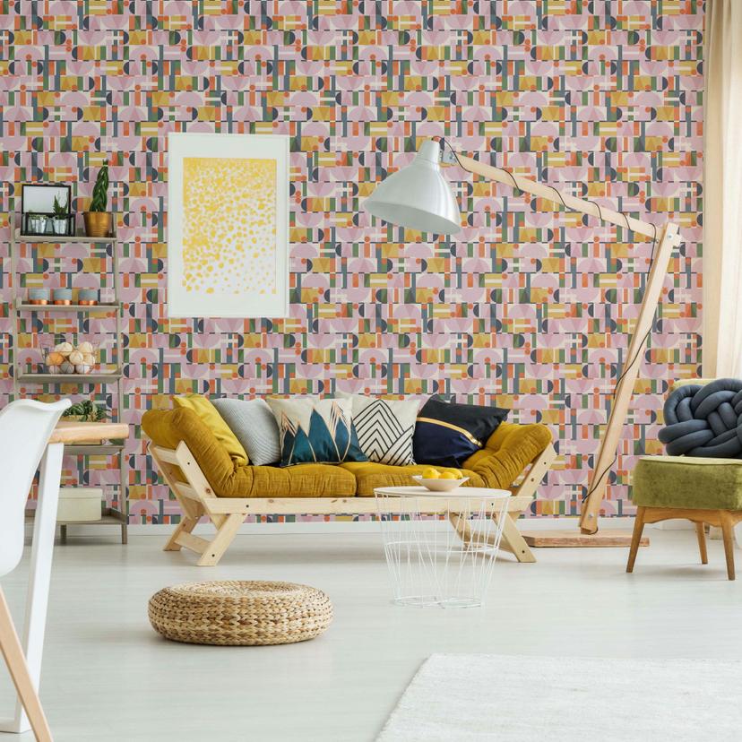 Non-woven tapet i farverige moderne former Grafisk Geometrisk