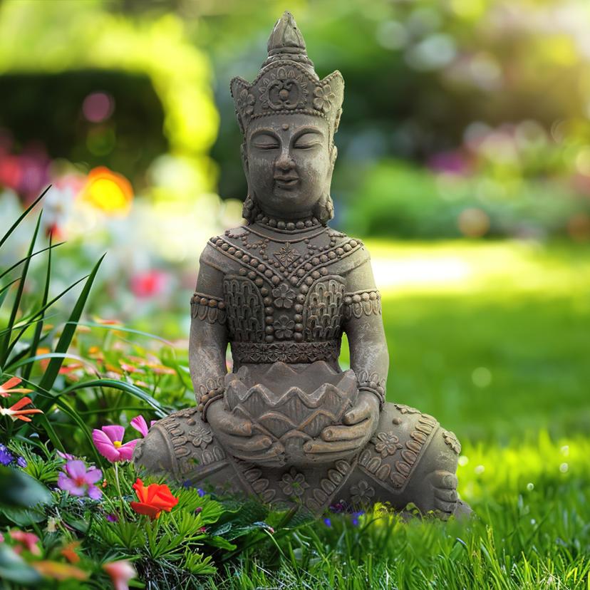 Meditierender Buddha aus Kunststein, betongrau | 41x30x45 cm