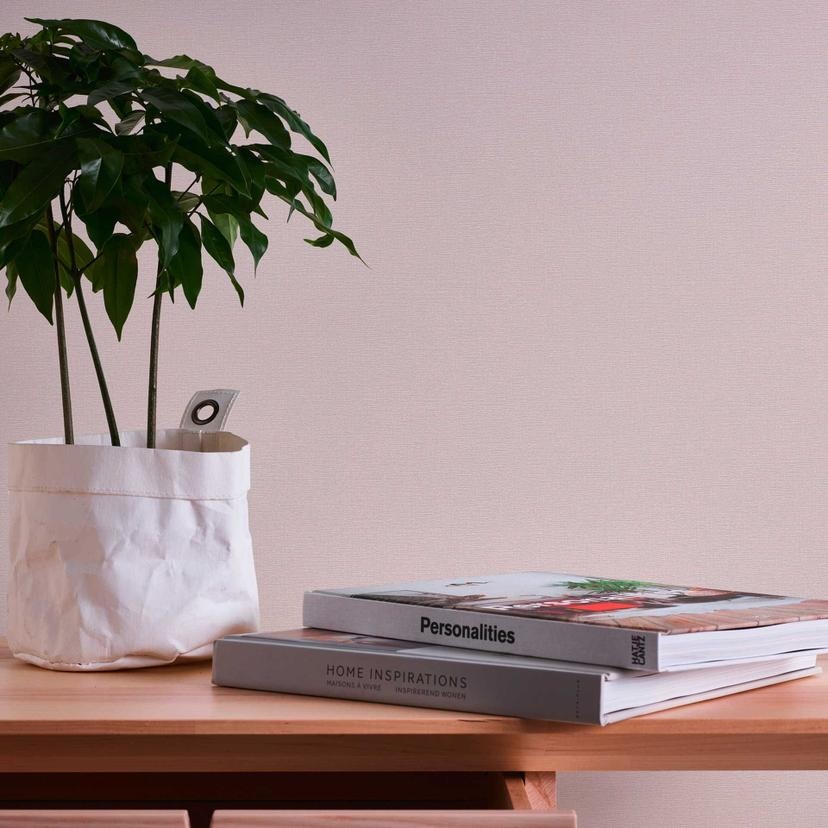 Almindeligt rosa non-woven tapet i hør-look - non-woven tapet med tekstur
