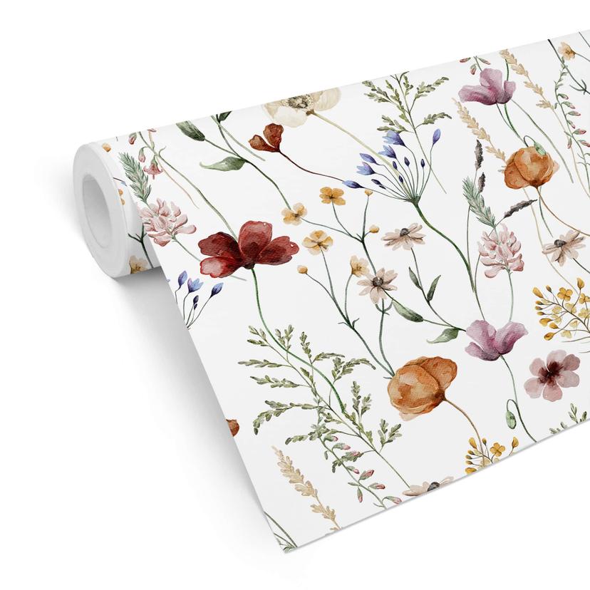 Farverigt tapet med mønster af vilde blomster - Ikke-vævet tapet - UN Designs