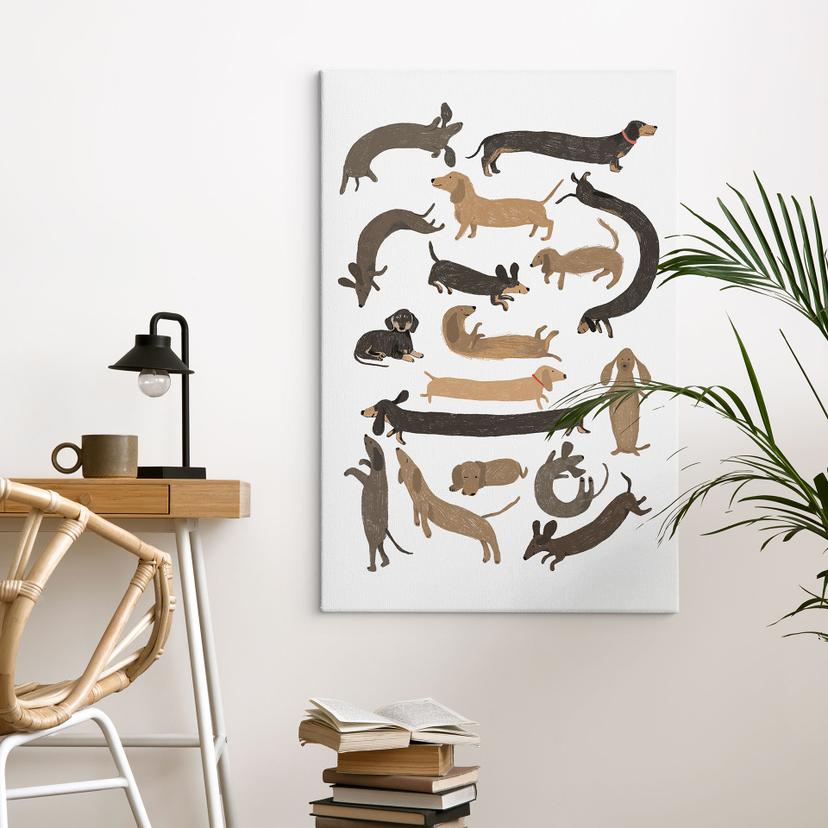 Tableau sur toile Teckels enjoués - Illustration de chien - Melin