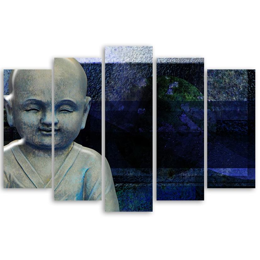 Stampa su tela 5 pezzi, Buddha Feng Shui meditazione blu