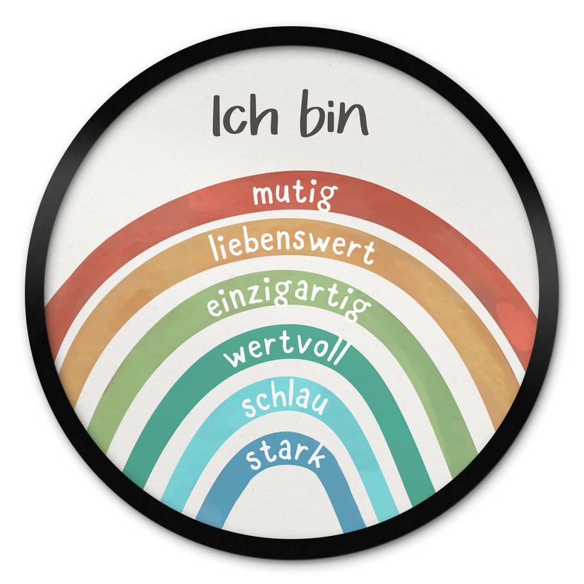 Rundes Kinder-Poster mit Regenbogen und Bestärkungen