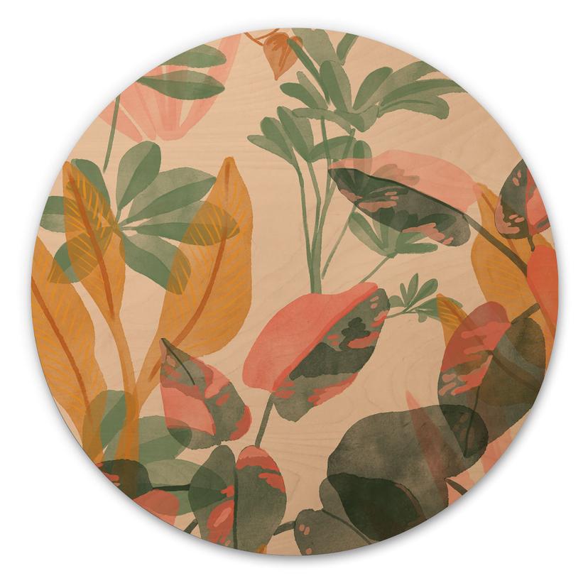 Cuadro de madera con plantas tropicales - Goed Blauw - Redondo
