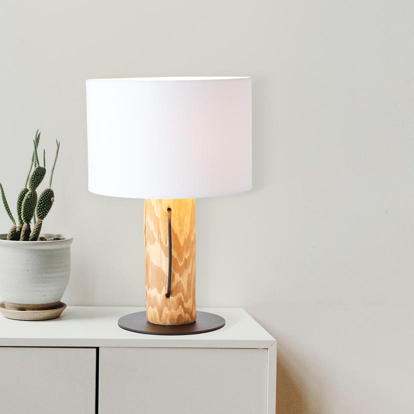 Tischleuchte Joshua, braun, ⌀ 30 cm, Textil Nachttischlampe, dimmbar