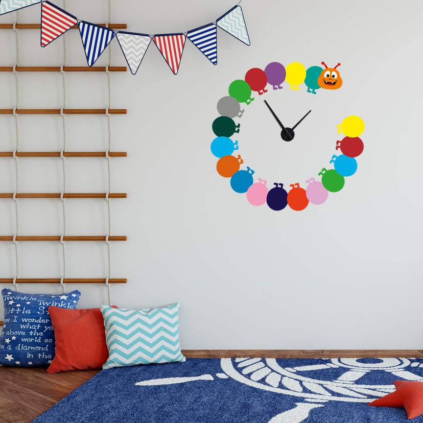 Sticker mural - Horloge Chenille multicolore
