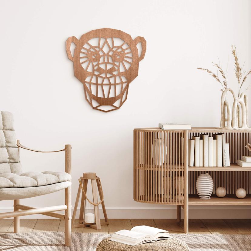 Décoration murale en bois acajou - Singe origami