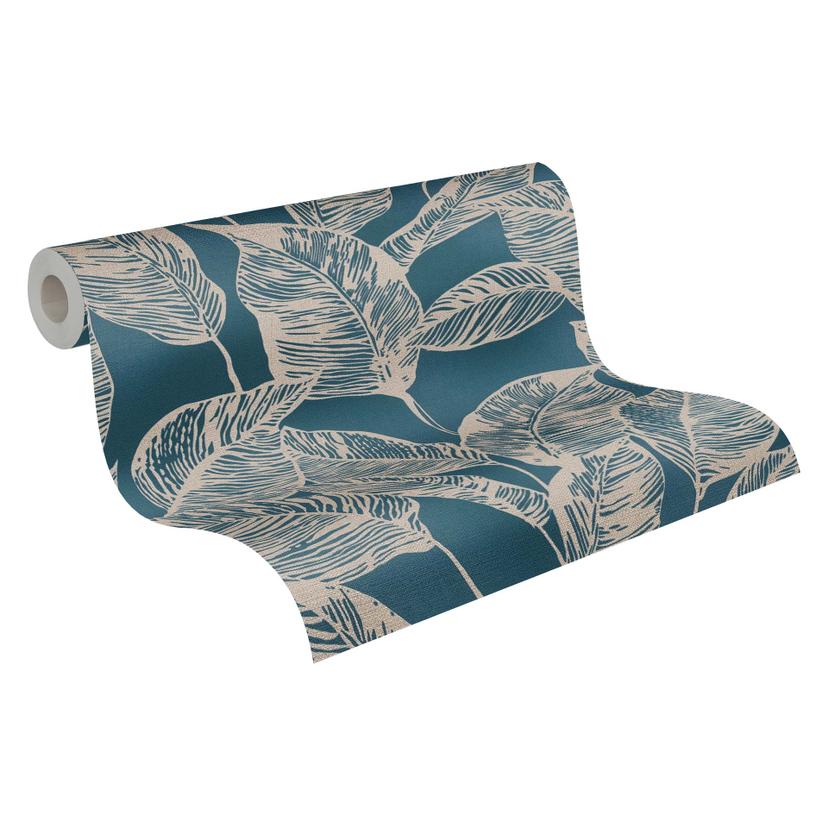 Papel pintado Hojas - papel pintado no tejido Floral de A.S. Création Azul Marrón Nature sin PVC 386