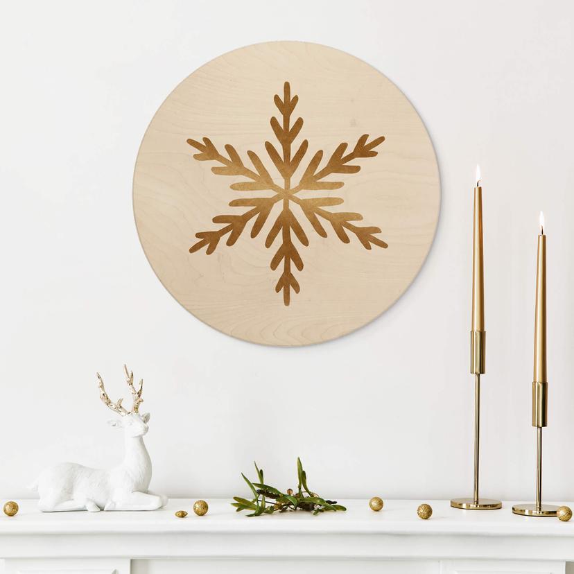 Holzbild Goldene Schneeflocke Rund - Orara Studio