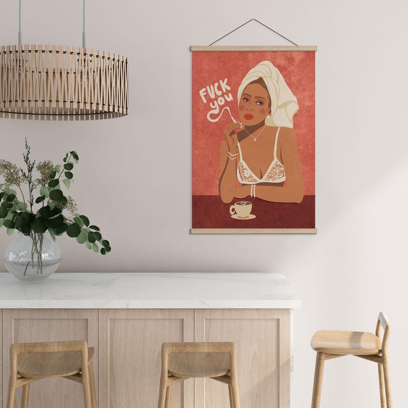 Póster de tela Fuck you - Café con cigarrillo | Feminismo - Oltmanns