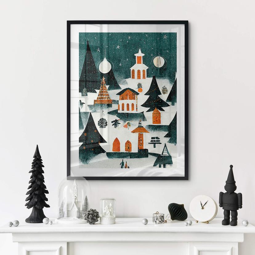 Poster Noël - Paysage hivernal de nuit - Treechild