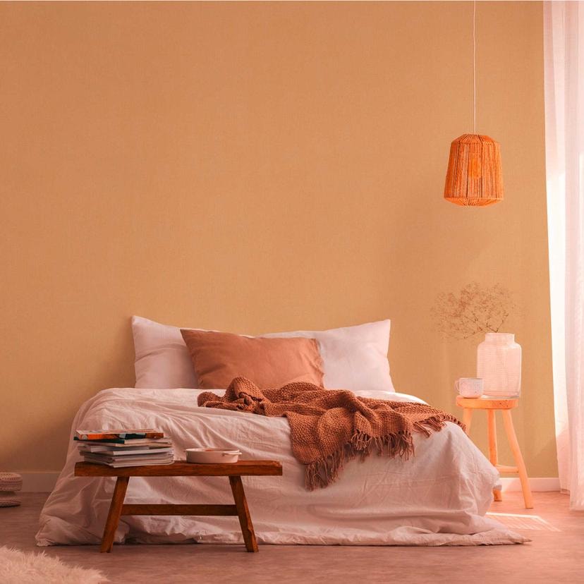 Papier peint uni jaune orange - papier peint intissé cuisine - papier peint salon couloir