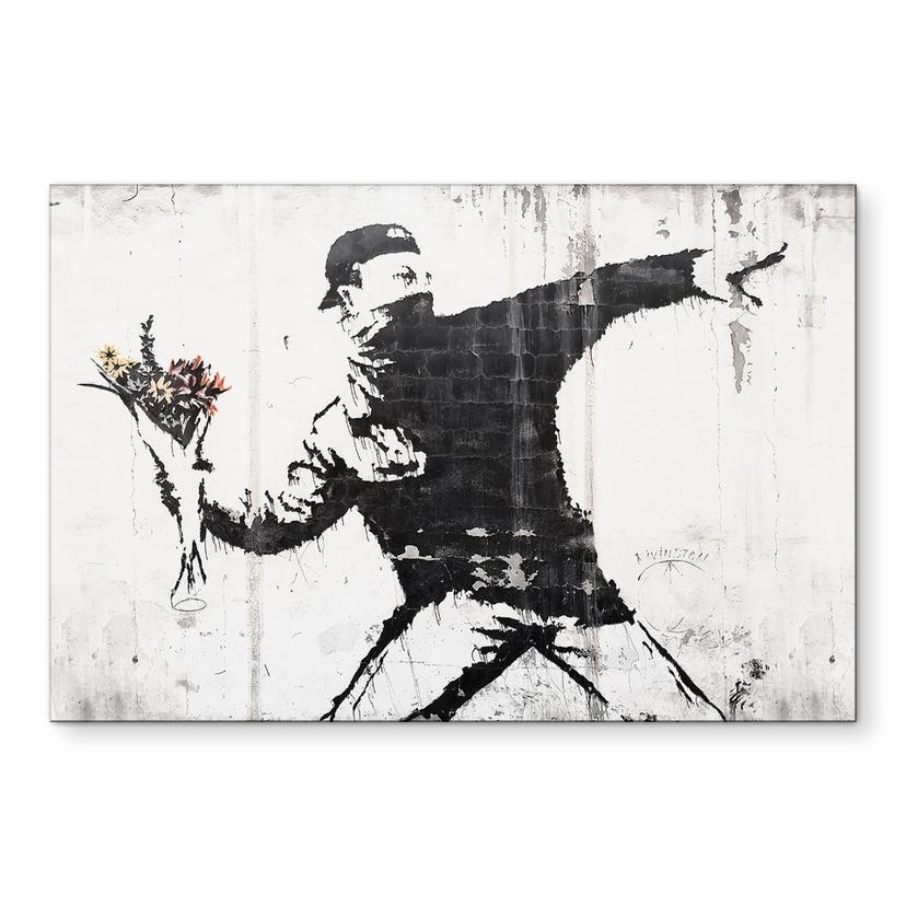 Wandbild Banksy - Der Blumenwerfer - Alu-Dibond