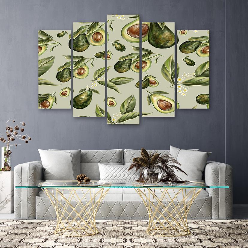 Stampa su tela 5 pezzi, metà avocado