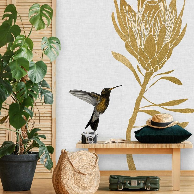 Papier peint photo Orara Studio - Colibri et fleur dorée