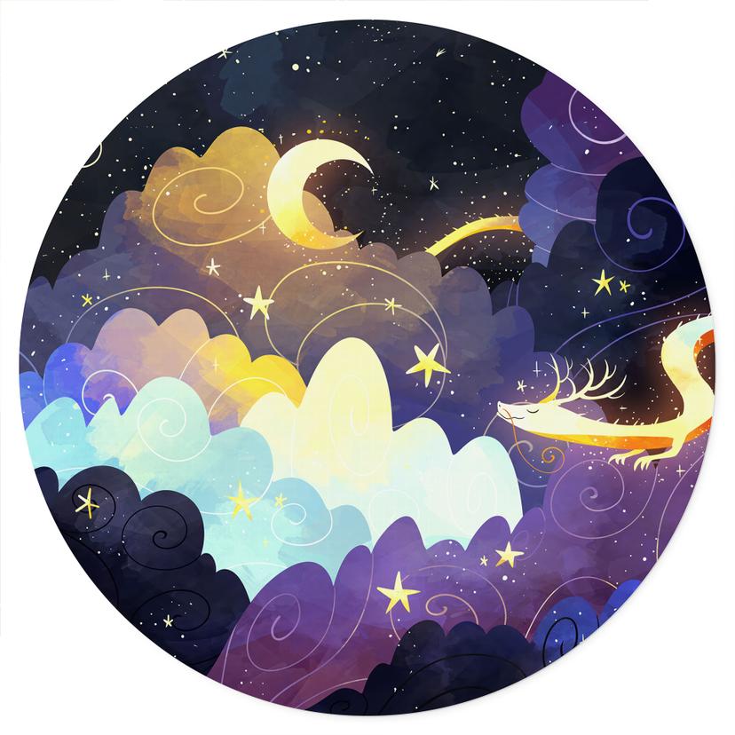 Adesivo murale con volo di aquiloni tra le nuvole stellate - DigitalArtsi - Round