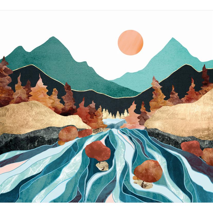 Fototapet bergslandskap flod - SpaceFrog Designs
