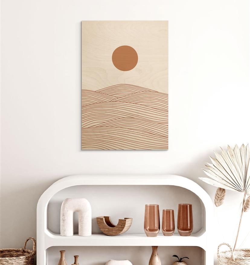 Stampa su legno Alba sul deserto astratto - Playell