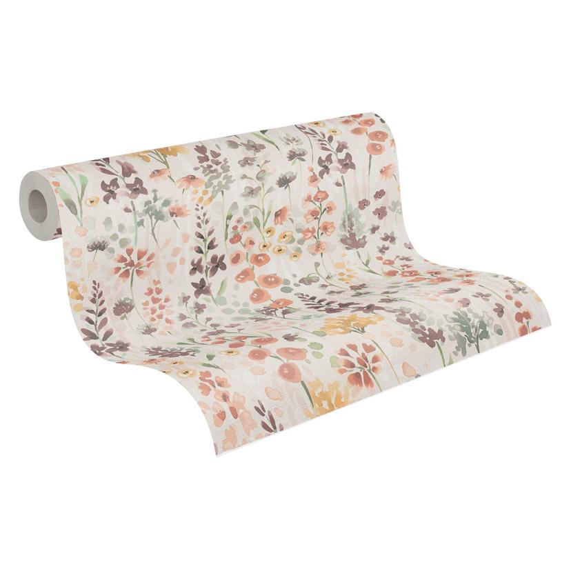Papel pintado floral efecto acuarela beige marrón - Papel pintado de muestra tonos naturales - Papel