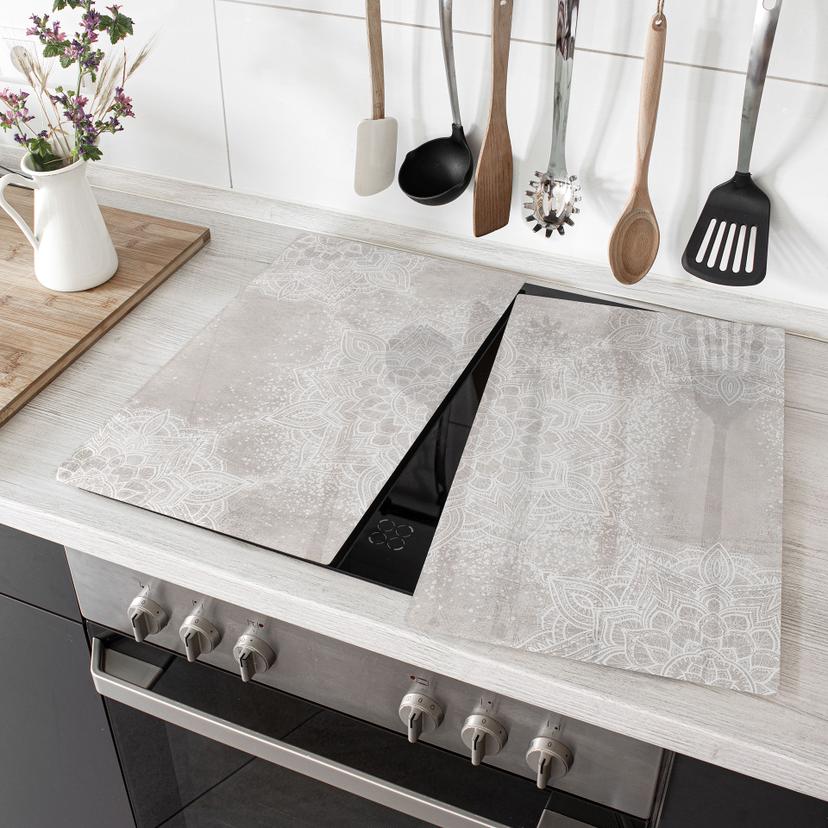 Kogeplade Blid mandala på grå-beige - Bloomery Decor