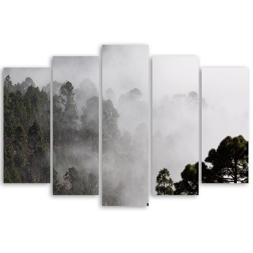 Stampa su tela 5 pezzi, foresta nella nebbia
