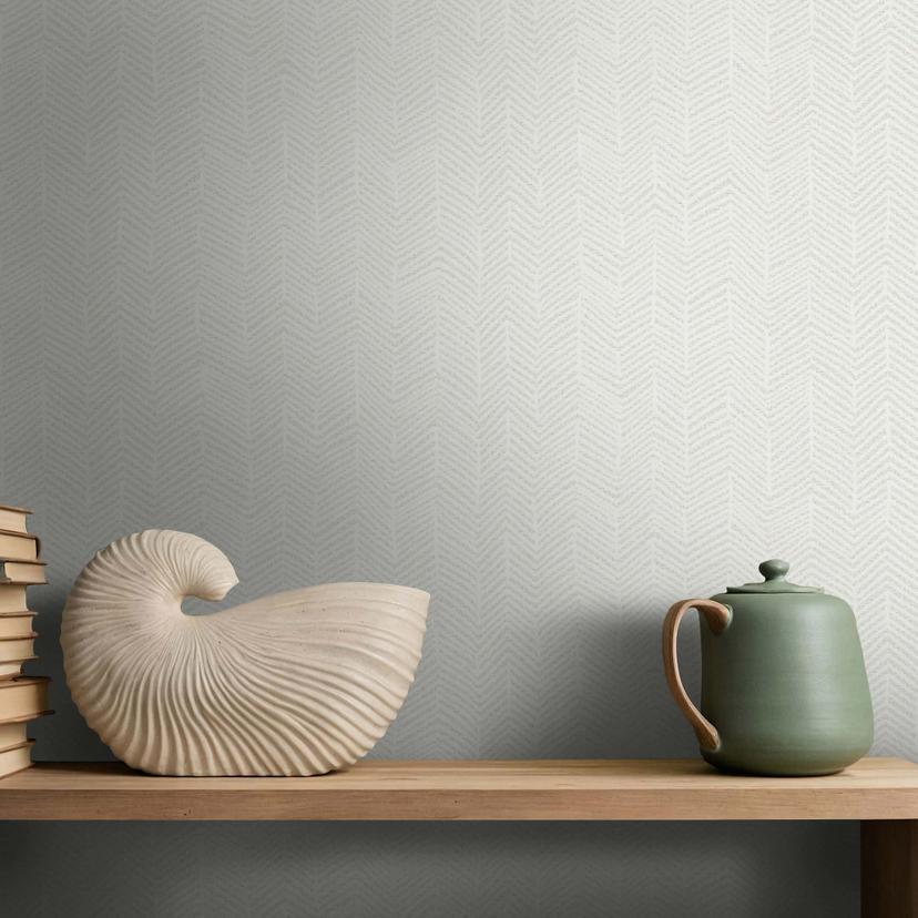 Ikke-vævet tapet med sildebensmønster, grafisk moderne 3D-look i hvid
