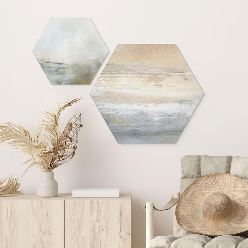Esagono Alu-Dibond Paesaggio grigio-oro di pennellate - Hobday