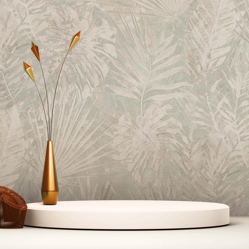 Jungle Wallpaper PVC-Free - Palm Tree Wallpaper by A.S. Création Grå Beige Hvid 386384