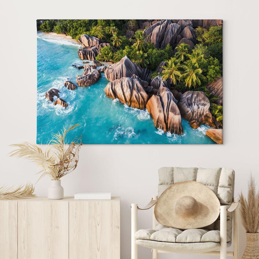 Stampe su tela Costa rocciosa tropicale delle Seychelles - Colombo