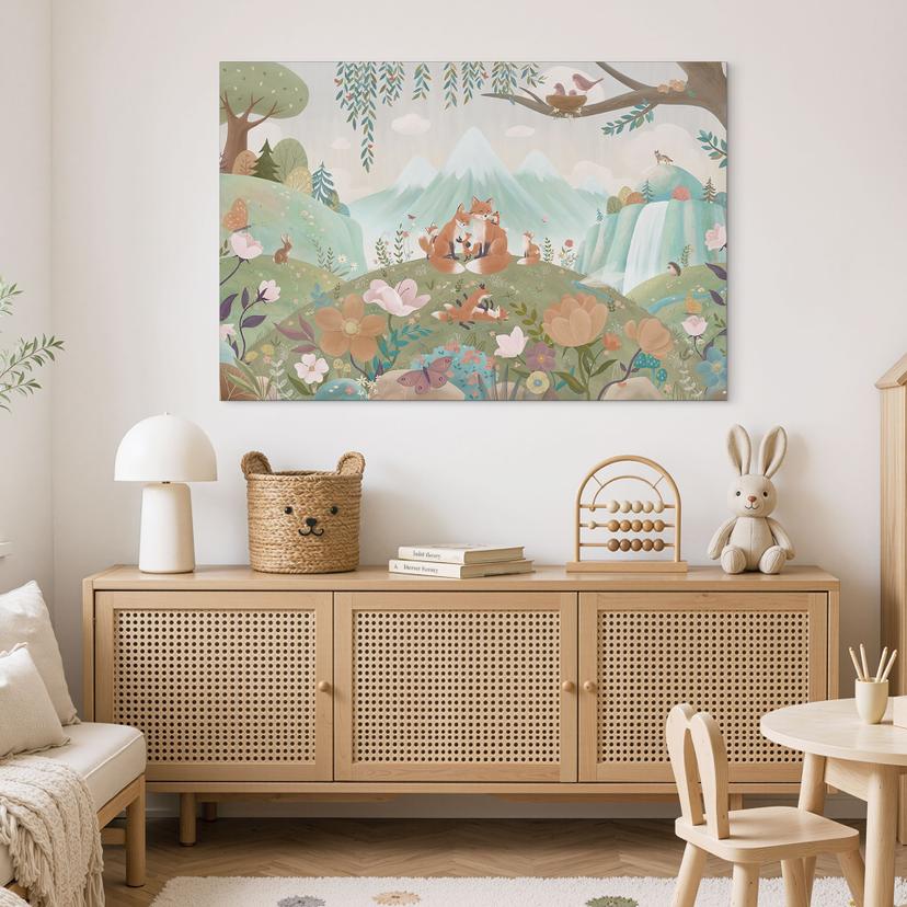 Quadro Famiglia di Volpi nel Prato Fiorito - Oliver Robins - Alu-Dibond
