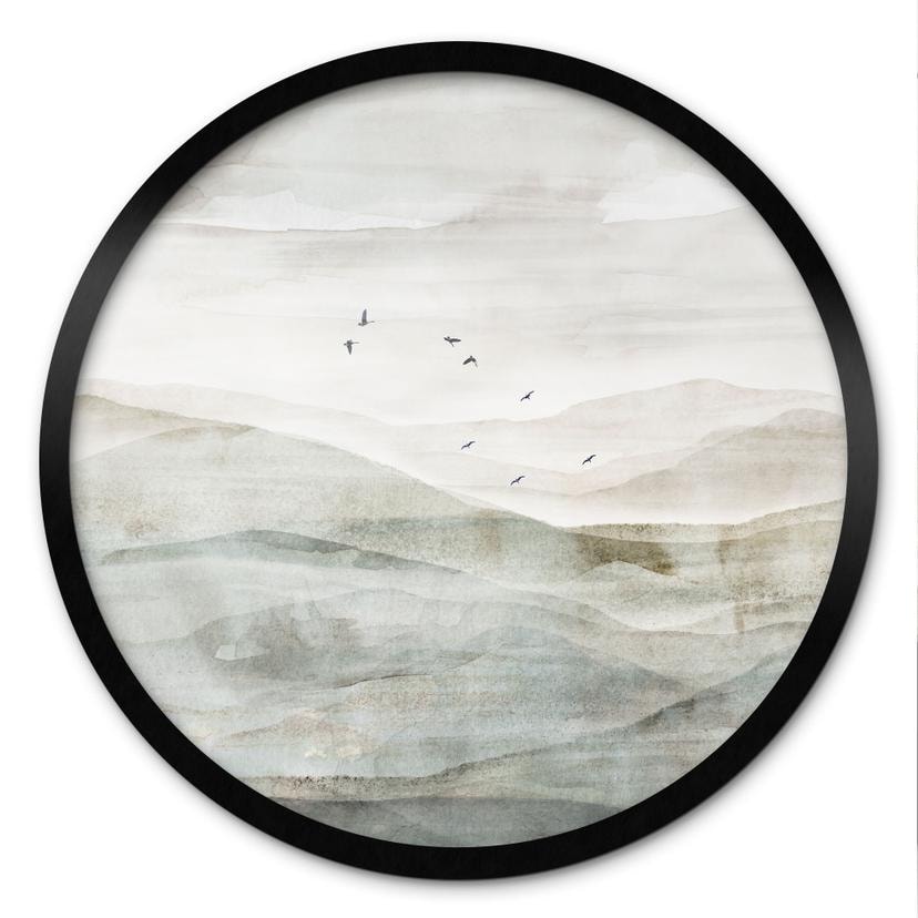 Poster Mistig berglandschap aquarel - Ms Tiff - Rond