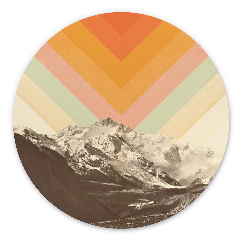 Vægcirkel Bodart - Retro Mountain Landscape – print på aluminium (Alu-Dibond)