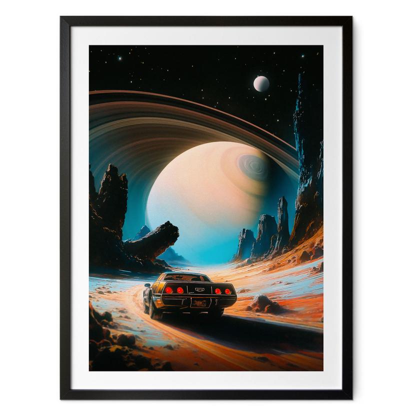 Póster Space - Coche de carreras retro en el espacio - Taudalpoi