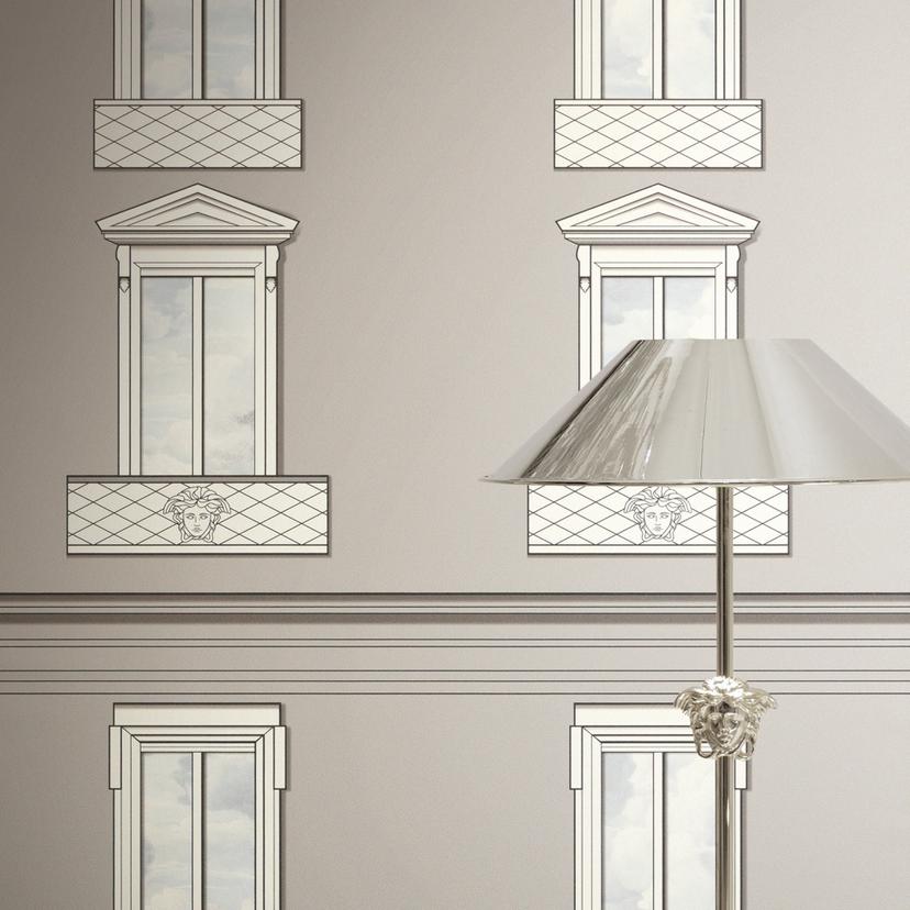 Versace Papier peint intissé Palazzo No 12 fenêtre façade gris bleu néo classique