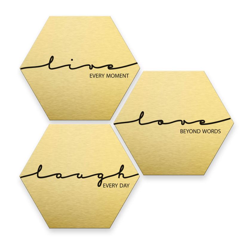 Hexagon alu-dibond goud effect - Live Laugh Love