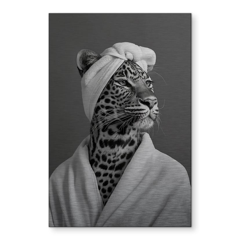 Billede med sølveffekt Royale Spa time-out med leopard - Rahner – print på aluminium (Alu-Dibond)