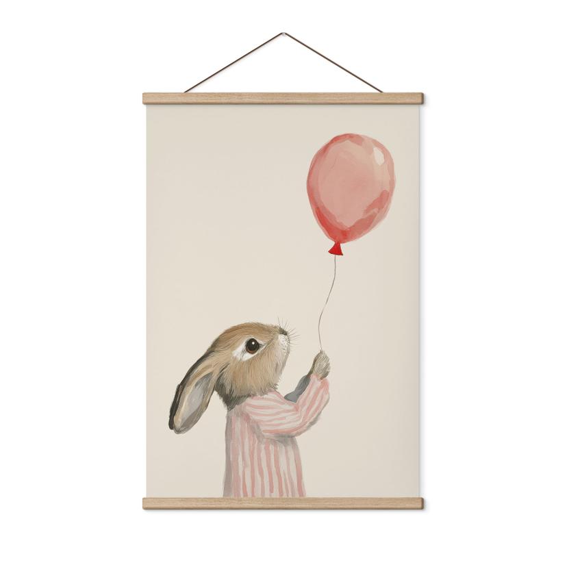 Tekstil plakat sød kanin med ballon - Treechild