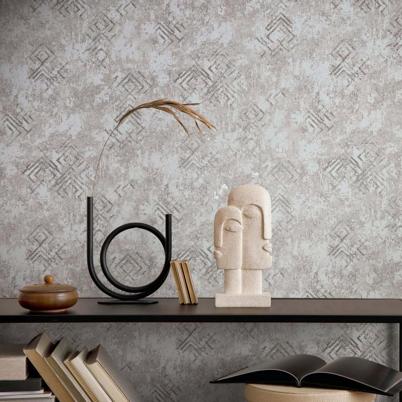 Papel pintado no tejido aspecto hormigón gráfico moderno en gris