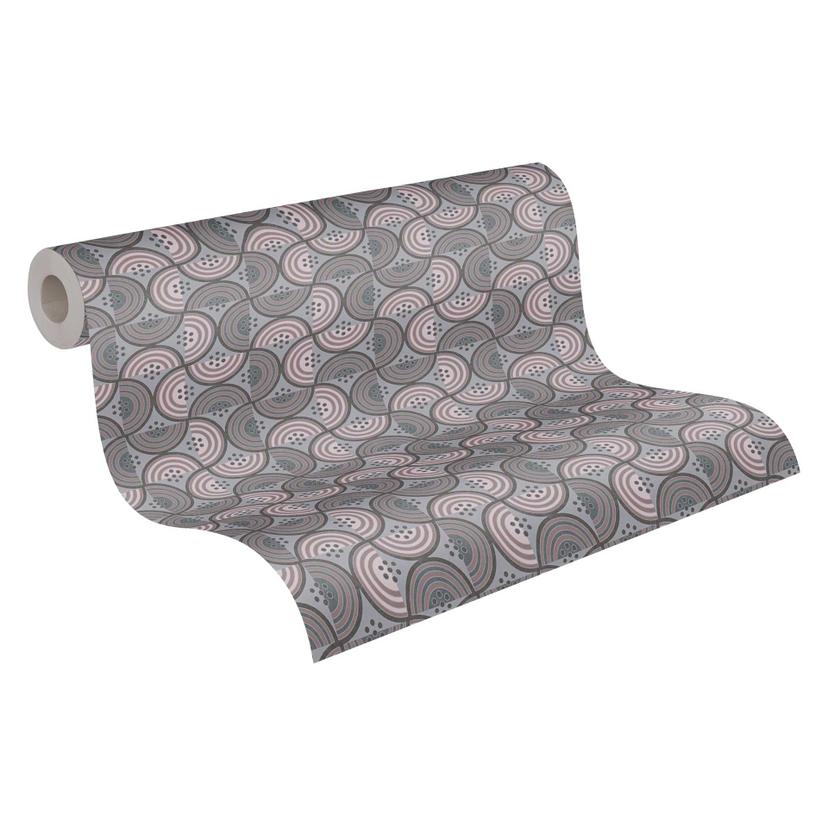 Papel pintado con ondas y líneas beige gris - papel pintado gráfico no tejido de aspecto retro
